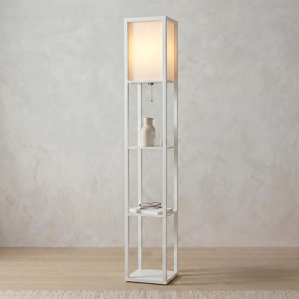 Brightech Maxwell - Modern Shelf Floor Lamp with Lamp Shade & Warm White ...