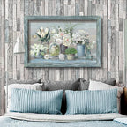 Botanical Flowers in Vase Wall Art：Bouquet Wooden Framed Artwork Print Painting Modern Abstract Floral Nature Plant Picture for Living Room Dinning Room Bedroom Farmhouse