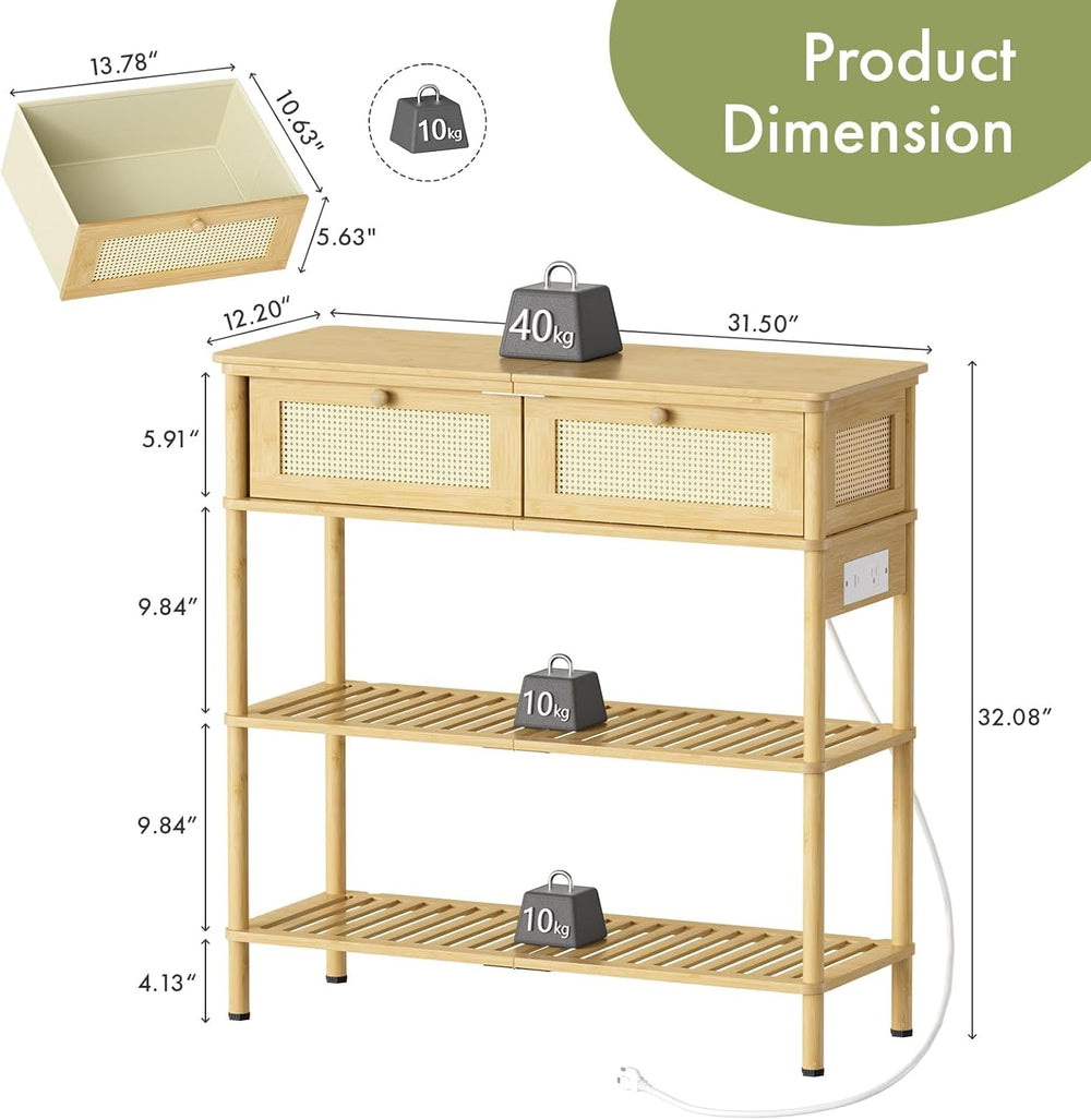 Entryway Table Sofa Console Table, Bamboo Small Entry Way Table with Drawers ...