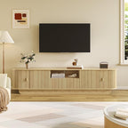 TV Stand and Coffee Table Set of 2,Entertainment Center with Large Storage Cabinet & Open Shelves,86.6'' Modern TV Console,Wood Center Tables for Bedroom, Home Office,Natural