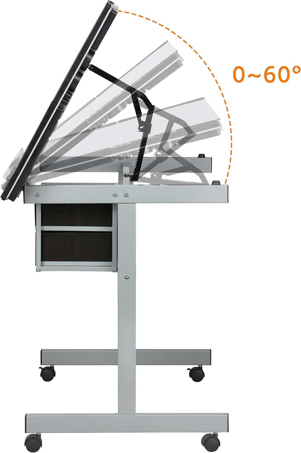 Yaheetech Glass Drafting Table with Storage, Adjustable Art Drawing Desk | Te...