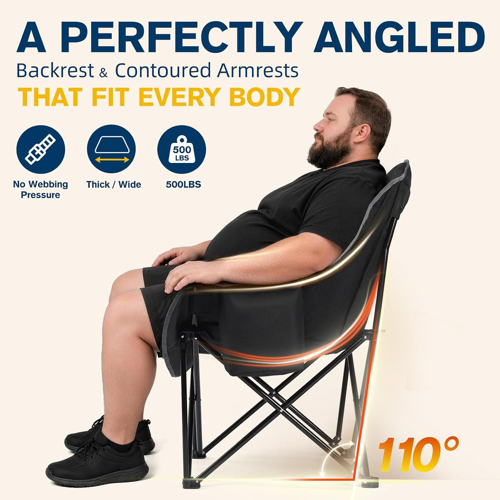 Coldbee Oversized Camping Chairs, Heavy Duty Padded, Thick Headrest, Black