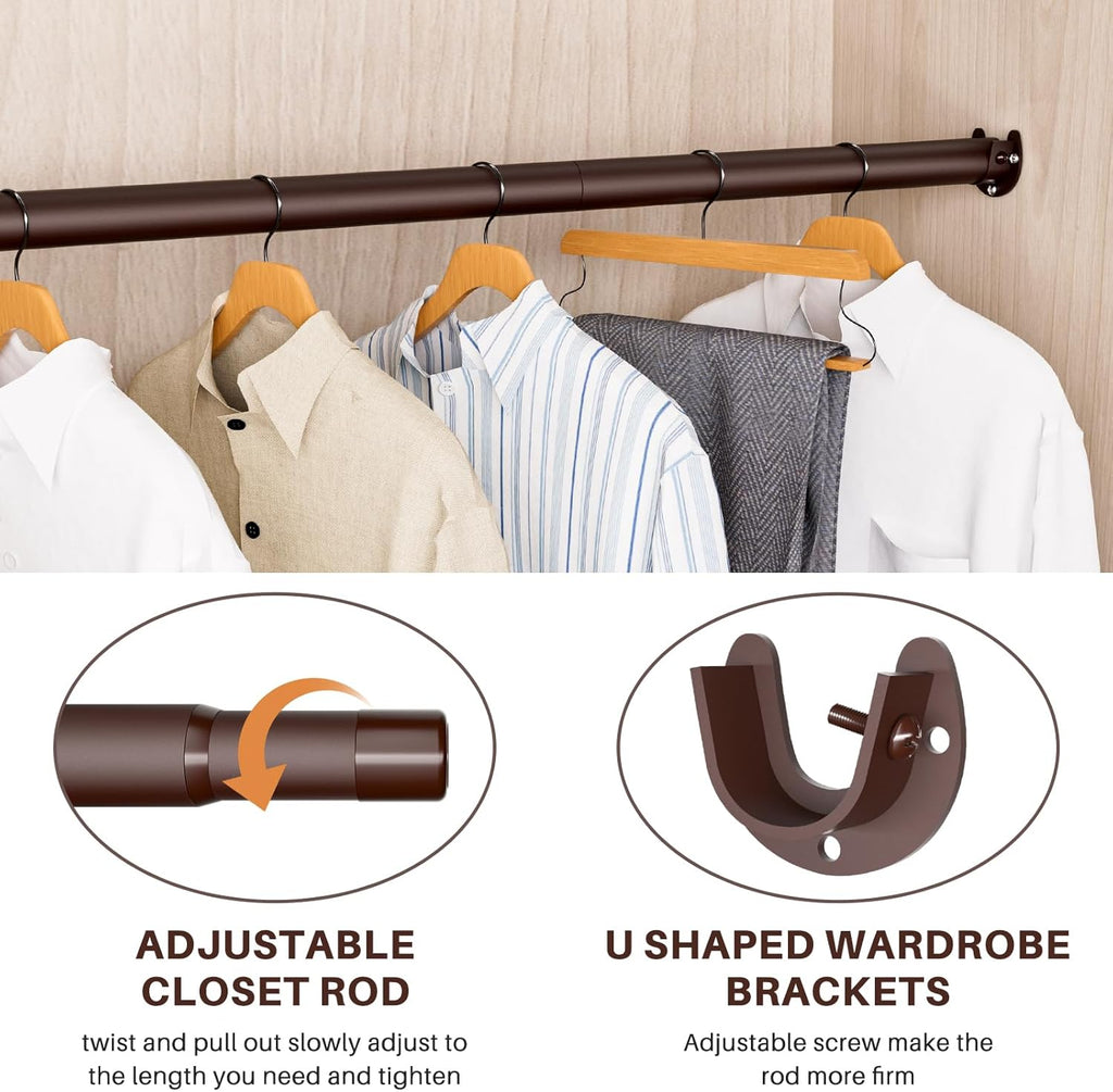 Closet Rod - Closet Rods for Hanging Clothes, 17 to 68 inch Adjustable Closet Hanging Rod, Heavy Duty Clothes Rod Clothing Bar, Closet Poles for Hanging Clothes for Wardrobes, Shower Curtain