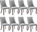 Dining Chairs Set of 8,Comfy Fabric Upholstered Chairs for Kitchen Living Room,Channel Tufted Dining Room Chairs with Curved Solid Wood Legs(Gray,8 Pcs)