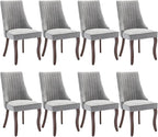 Dining Chairs Set of 8,Comfy Fabric Upholstered Chairs for Kitchen Living Room,Channel Tufted Dining Room Chairs with Curved Solid Wood Legs(Gray,8 Pcs)