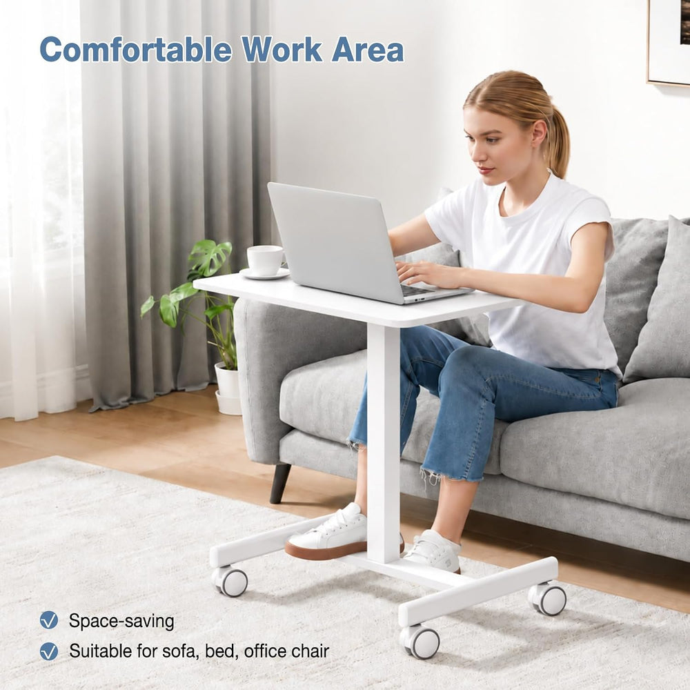 DUMOS Mobile Rolling Desk with Wheels, Small Standing Desks White