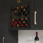 Solid Wood RTA Wine Bottle Rack Wall Cabinet with Lattice Panels - Bottle Holder Storage for Bar, Pantry, or Wine Cellar - Mocha finish Countertop Solution (Charcoal Black, 24'W 12'D 30'H)