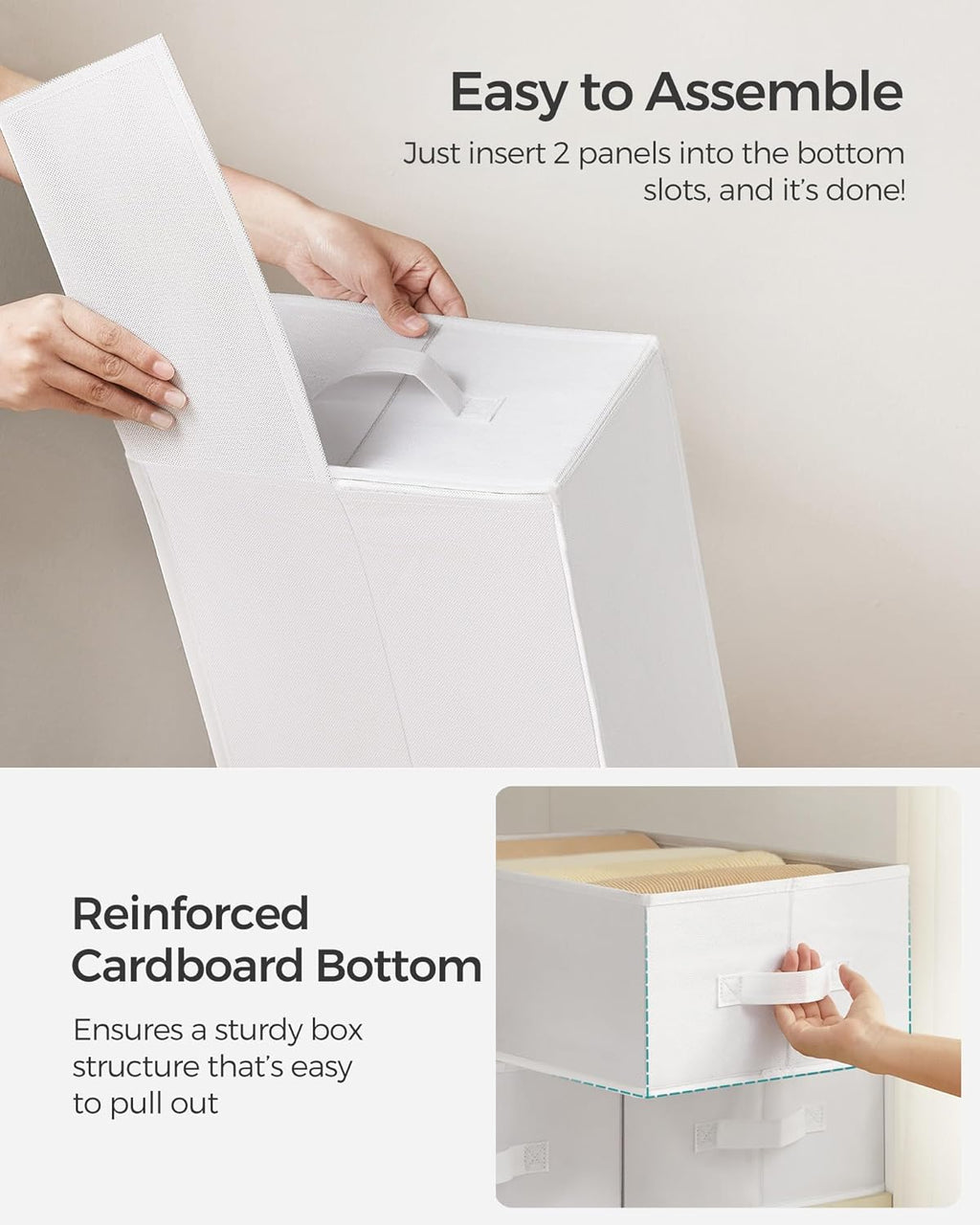 SONGMICS Set of 4 Large Size Wardrobe Clothes Organizers, 6-Compartment Foldable Drawer Organizers with Handles, 16.5 x 11.8 x 6.7 Inches, for Pants, Sweaters, Jeans, Cloud White URUS009W04