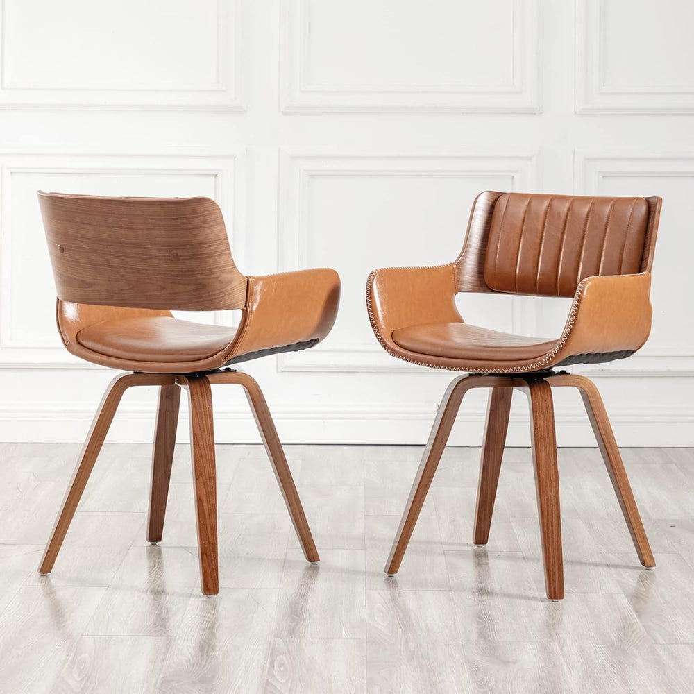LUNLING Swivel Accent Faux Leather Dining Chairs, Mid Century Modern Chairs w...