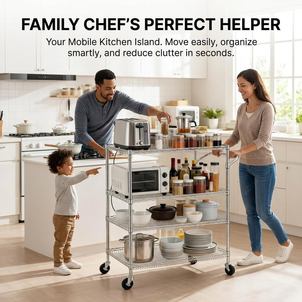 Finnhomy 4 Tier Heavy Duty Commercial Grade Rolling Cart with Handle Bar, Met...