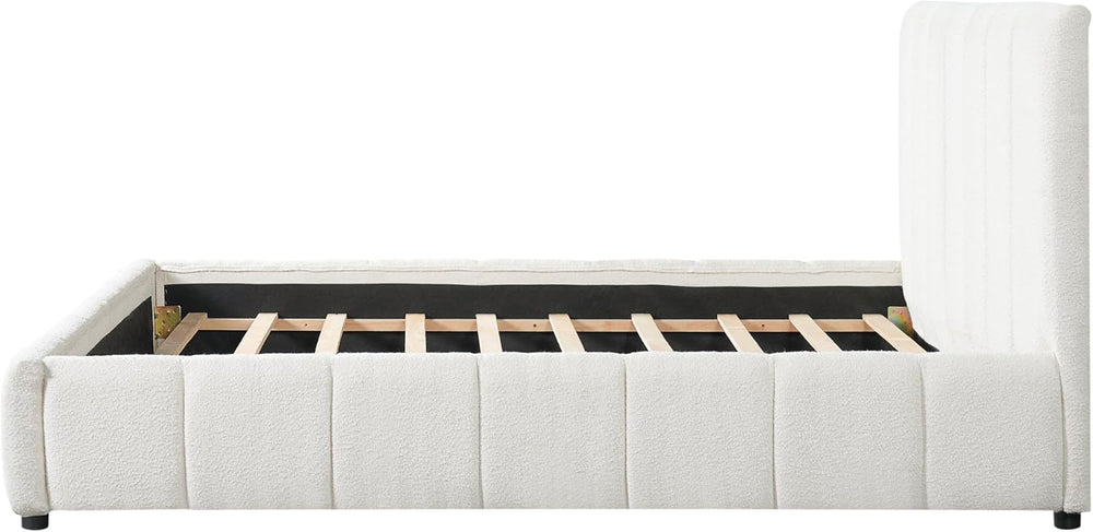 Merax Boucle Upholstered Queen Bed Frame with 42.7" High Headboard &...