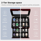 ANWBROAD Watch Box 20 Slot Watch Cases for Men with Large Glass Lid 2-Tier Watch Display Case Lockable Wooden Watch Organizer Elegant Watch Holder for Women UJWB002Y