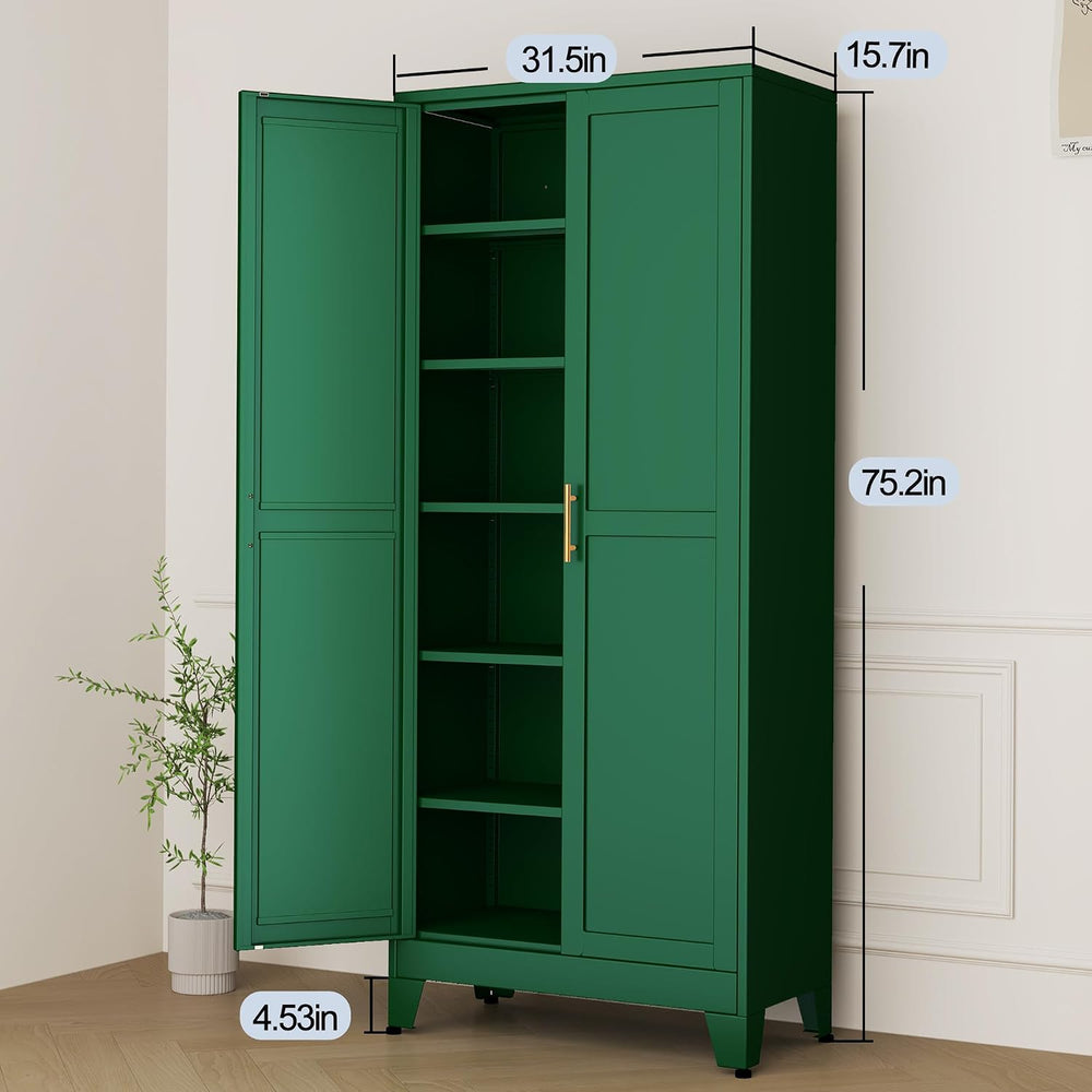 Green Metal Storage Cabinet,75" Steel Cabinets for Home Office | Kitchen...