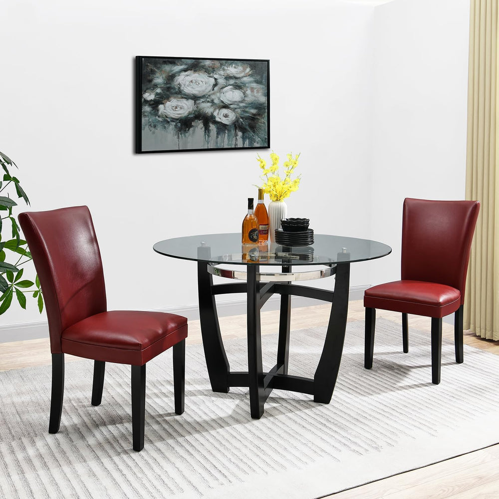 Set of 2 Retro Dining Chairs, Upholstered Parsons Chairs with Wooden Legs &am...