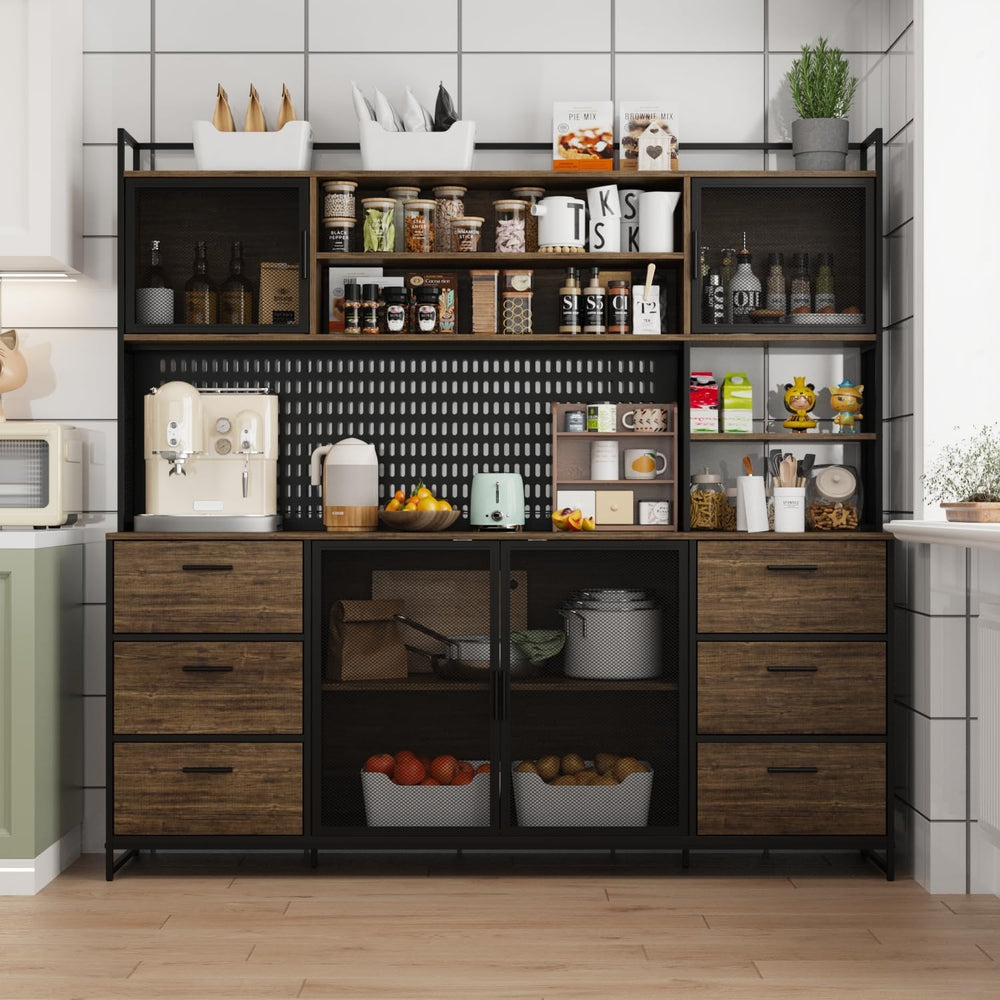 MOUMON 70.9" Extra Large Kitchen Pantry Cabinet with Hutch, Industrial K...