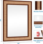 Rattan Wall Mirror with Wooden Framed 24 X 32 inch Farmhouse Rectangle Wood Mirror for Modern Decorative Bathroom, Living Room, Entryway, Bedroom (Walnut)