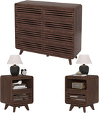 8 Drawer Dresser and Nightstand Sets for Bedroom, 3 Piece Bedroom Set, Wood 8 Drawer Dresser and Nightstand Set of 2, Fluted Chest of Drawers Wide Storage Organizer Cabinet Set, Dark Walnut
