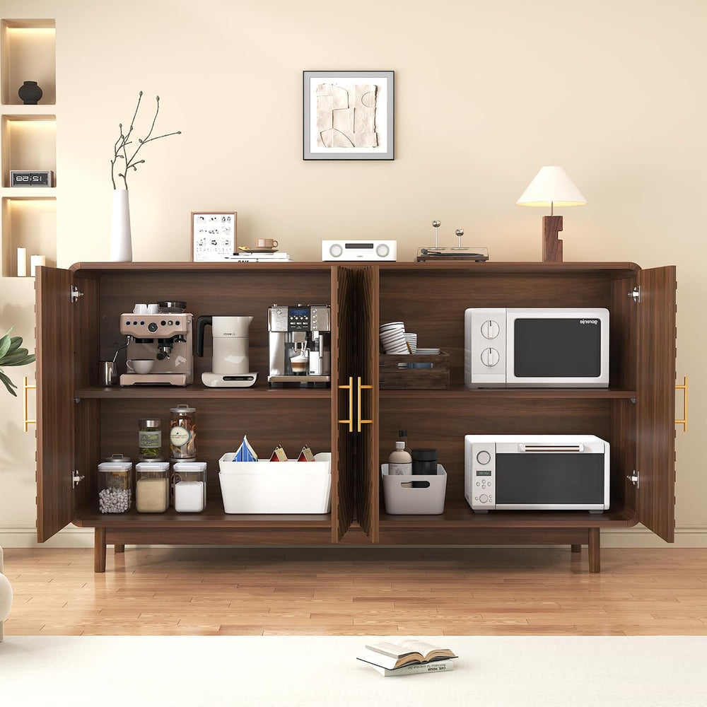 Modern Sideboard Buffet Cabinet with Storage, Carved 4-Door Accent Cabinet wi...