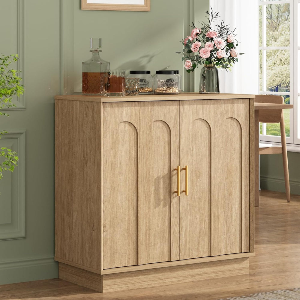 Buffet Cabinet with Storage, 2 Door Sideboard Credenza with Arch Design and A...