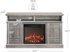 BELLEZE 48" TV Stand with 18" Electric Fireplace Heater, Modern TV Stand for TVs up to 50", Entertainment Media Stand with Open Shelves and Storage Cabinets for Living Room, Bedroom (Grey Wash)