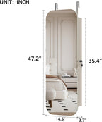 Montary Door or Wall-Mounted Jewelry Cabinet with Full-Length Mirror - Lockable Storage Organizer with Built-In LED Lighting, Hidden Jewelry Armoire for Bedroom & Closet, White