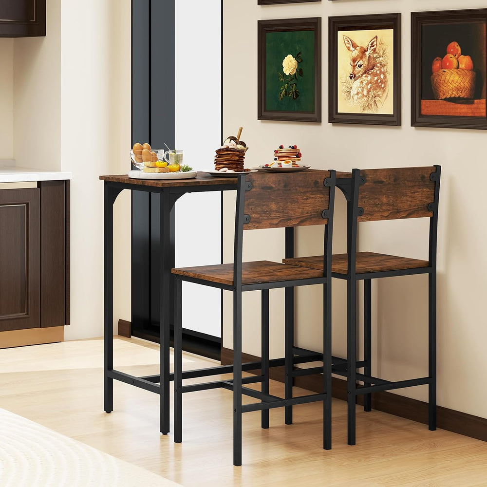 GOFLAME 3-Piece Bar Table Set, Counter Height Pub Table & 2 Barstools wit...