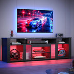 Bestier 80 Inch TV Stand for 85 Inch TVs, Modern Open Entertainment Center with LED Lights & Adjustable Shelves, Media Console for Gaming Setup and Home Theater (Black Marble)