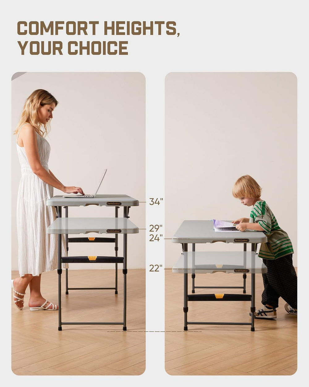 FanttikOutdoor Folding Table 4 Foot Quick Adjust Portable Plastic 4 Heights |...