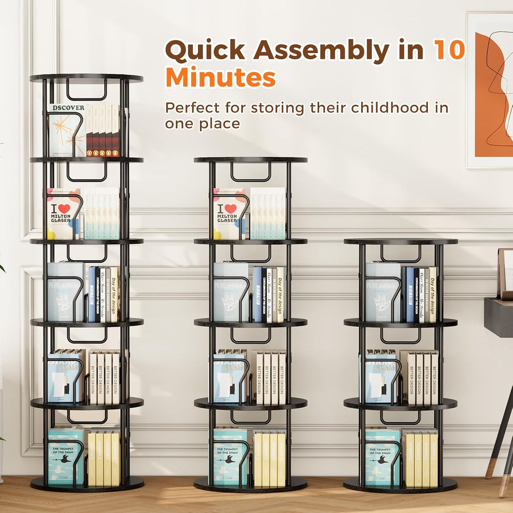 4 Tier Rotating Bookshelf Tower, 360° Display Round Bookcase, Floor Standing ...