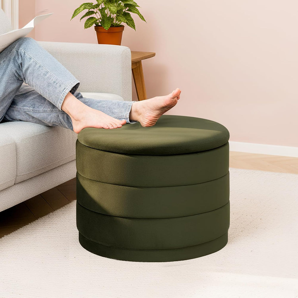 23" Round Velvet Storage Ottoman with Reversible Lid, Soft Padded Footre...