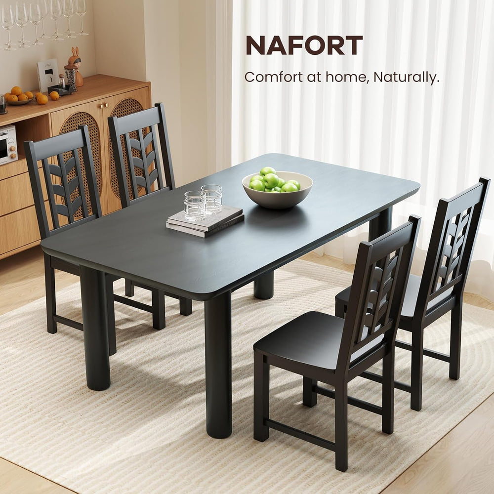 NAFORT Wood Dining Chairs Set of 6, Black Kitchen Chairs, Solid Rubber Wood C...