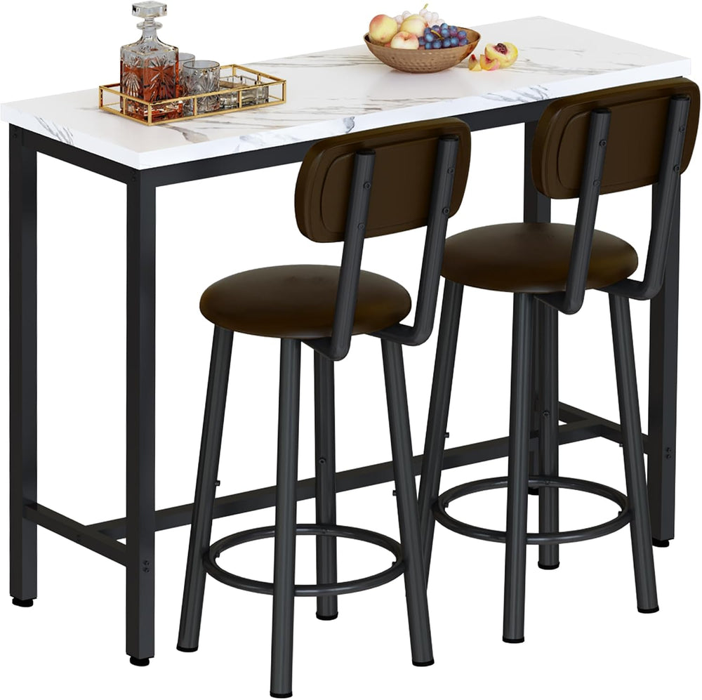 AWQM 3 Piece Bar Table Set of 2,39.3" Pub Bar Table and Chairs Set,Faux ...