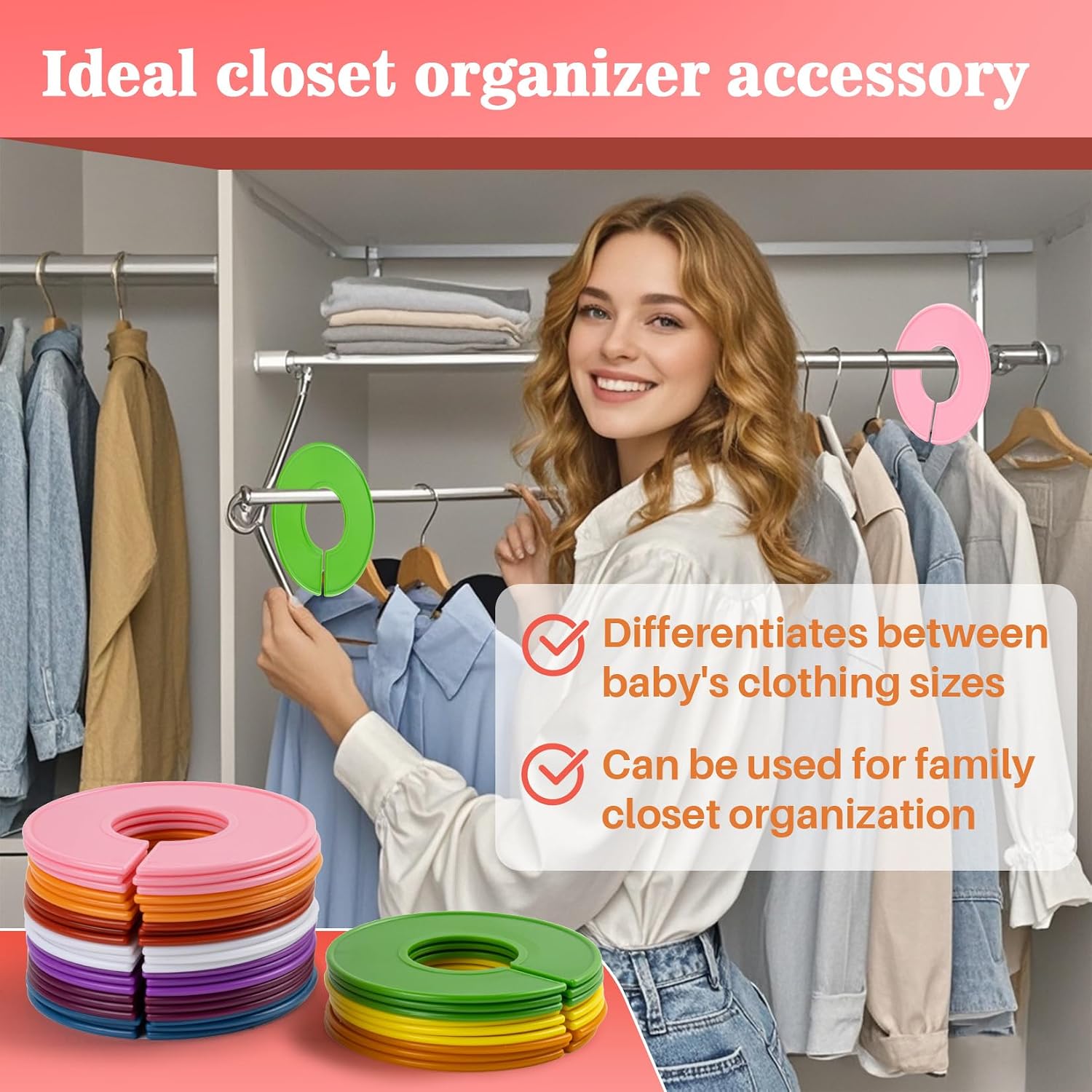 Sukh 50 Baby Closet Dividers Durable - Home Closet Organizer & Storage | Colorful Plastic Rack Divider, Large Hanger Labels, Hanging Clothes Size Dividers, for Boutique Settings & Nursery Essentials