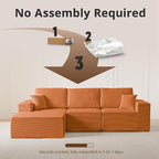 108" L-Shaped Boneless Couch, High Seat Modular Sectional Sofa with Moveable Ottoman, Corduroy Cloud Couches for Living Room, No Assembly, Ship in a Box, Orange | Modular Flexibility