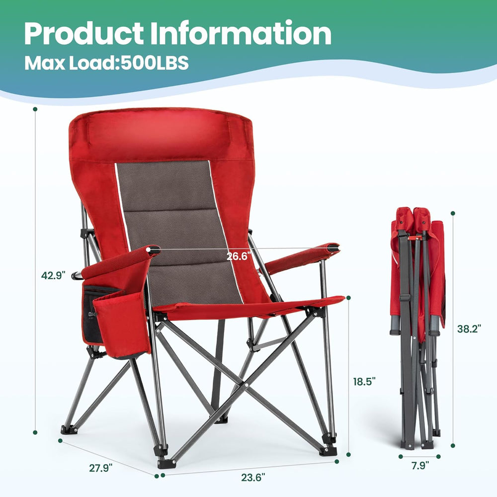 HIGH POINT SPORTS Oversized Folding Camping Chairs for Adults, High Backrest ...