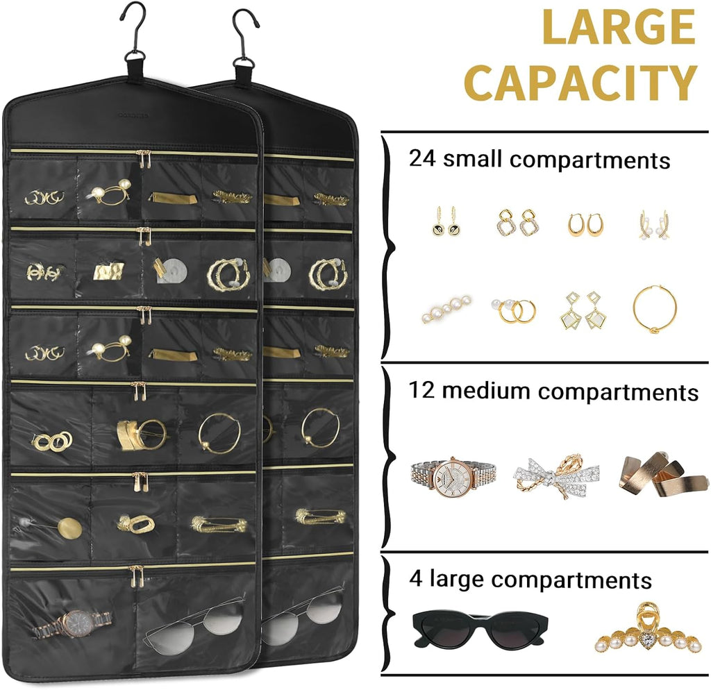 CHICECO Hanging Jewelry Organizer With Zippered Pockets,40 Pockets Travel Jewelry Organizer Storage for Cloest,Wall,Door