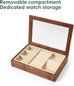 YESWOOD Jewelry Box Organizer, North America Black Walnut Wood Jewelry Boxes for Women for Storage & Display of Necklaces, Rings, Earrings, and Bracelets