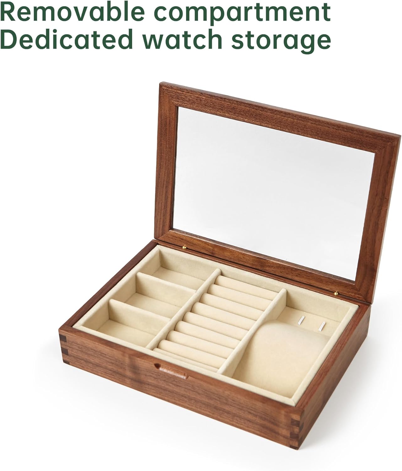 YESWOOD Jewelry Box Organizer, North America Black Walnut Wood Jewelry Boxes for Women for Storage & Display of Necklaces, Rings, Earrings, and Bracelets