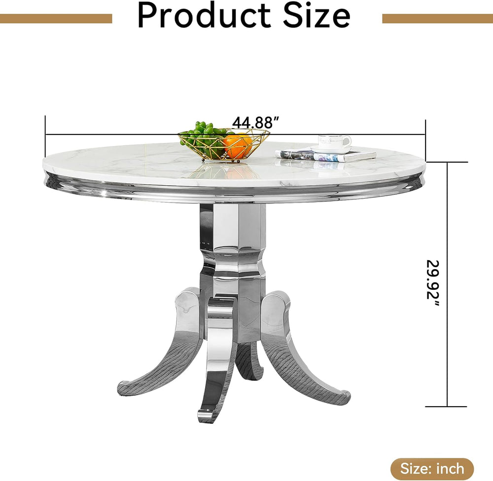 45 inch White Marble Round Dining Table for 4 to 6, Modern Round Dining Table...