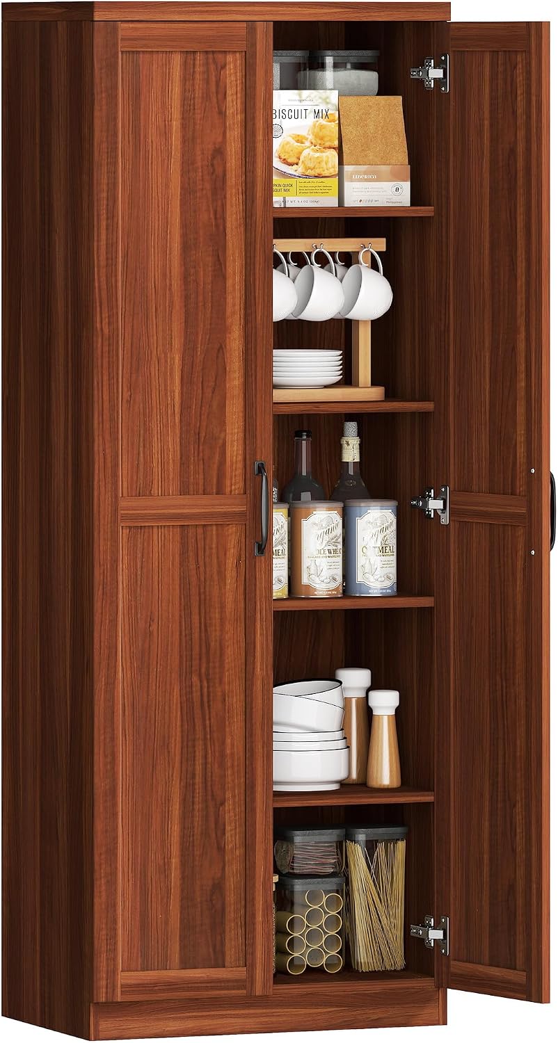 HOMCOM 63" 2-Door Kitchen Pantry, Freestanding Storage Cabinet with 5-Ti...