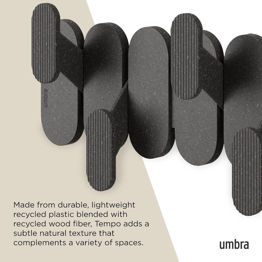 Umbra Tempo Wall Hooks, 6-Hook Coat Rack Wall Mount, Black