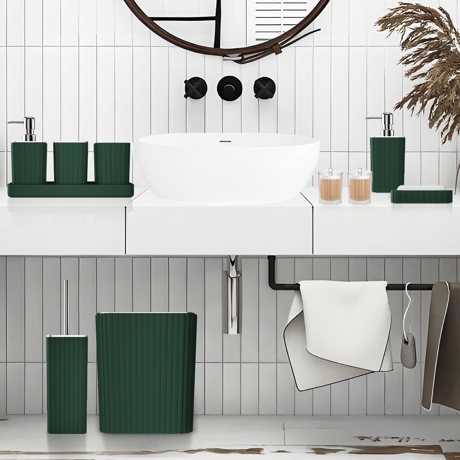 Bathroom Accessories Set - Gorgeous Green Bathroom Set, 10PC Green Bathroom Accessory Set, Bathroom Sets with Toilet Brush, Bathroom Trash Can