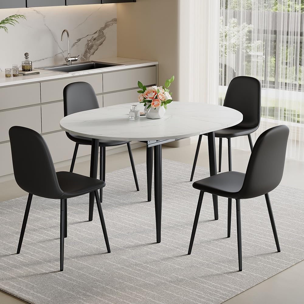 FURNITO Round Dining Table Set for 4, 42"-54" Extendable Dining Roo...