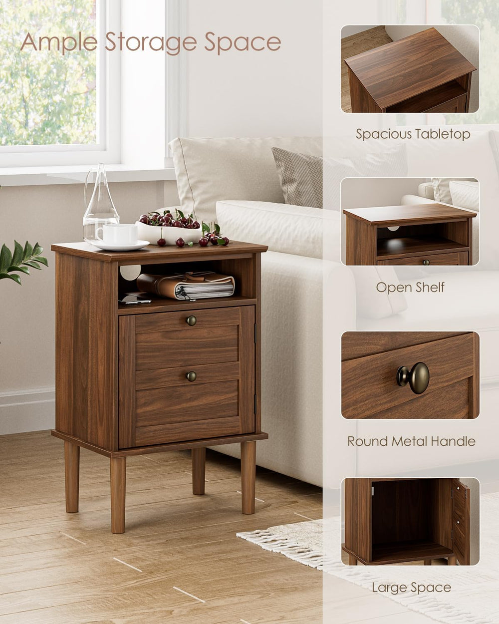 Nightstand, Boho Night Stand with 1 Drawer, Modern Side Accent Table with Ope...