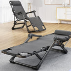 Lounge Chair Outdoor Chaise 2 in 1 Folding Cot 5 Position Reclining Patio Adjustable Patio Lawn Recliner Indoor(A)