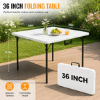 36" Folding Square Table, Portable Card Table with Built-in Handle, Compact Foldable Camping Picnic Table No Assembly, Easy Carry for BBQ, Party, Indoor Outdoor Use