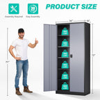 SISESOL Wide & Deep Metal Storage Cabinet with Lock & 5 Adjustable Shelves,72" Gray Garage Storage Cabinet with Locking Doors,Locking Metal Cabinets for Home,Office,Shop,Garage 72x36x18