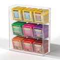 Jumyee Acrylic Tea Bag Organizer for Tea Packets, Clear Tea Bag Display Holder Tea Storage Organizer, Slanted 9 Compartments Sugar Coffee Tea Bag Storage Caddy for Cabinet Countertop, No Assembly