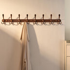 Dseap Coat Rack Wall Mount - 29.5” Long 8-Tri-Hooks Heavy Duty Coat Hanger Rail Wall Hooks for Hanging Coats Hats Clothing Clothes Purse Mudroom Entryway, Red Antique Copper