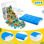 Vicenpal 4 Pack Toy Storage Containers with Lids Brick Shaped Kids Toy Organizer Box Plastic Clear Stackable Bin Chest for Building Block Dolls(Small,Red, Yellow, Blue, Green)